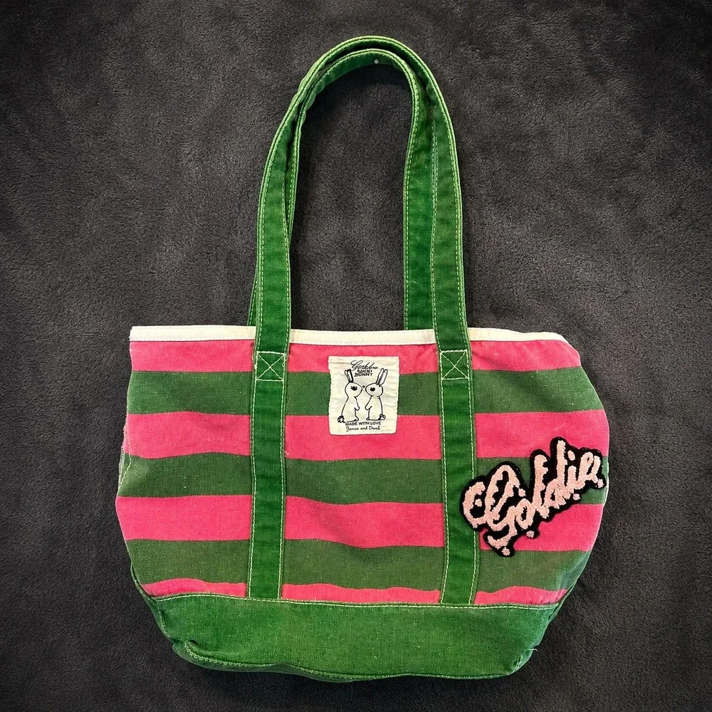 goldie womens tote bag limited edition 7 striped canvas pink green beach large
